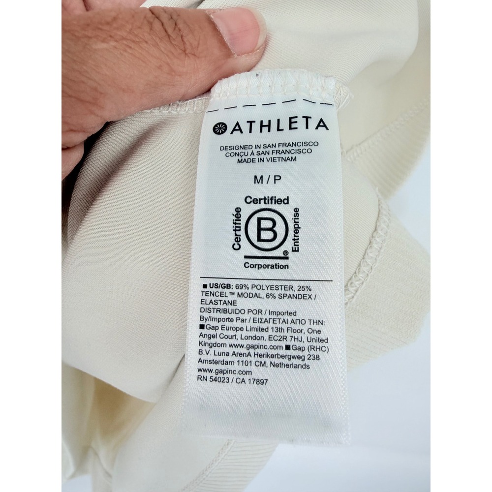 Athleta Renew Ribbed T-Shirt Dress M Beige Short Pockets Quiet Luxury Yoga - Picture 5 of 9
